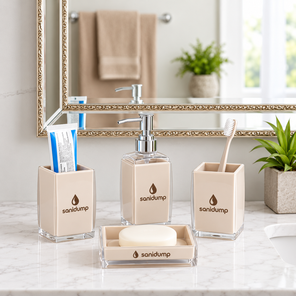 sanidump 4-Piece Beige Bathroom Accessories Set