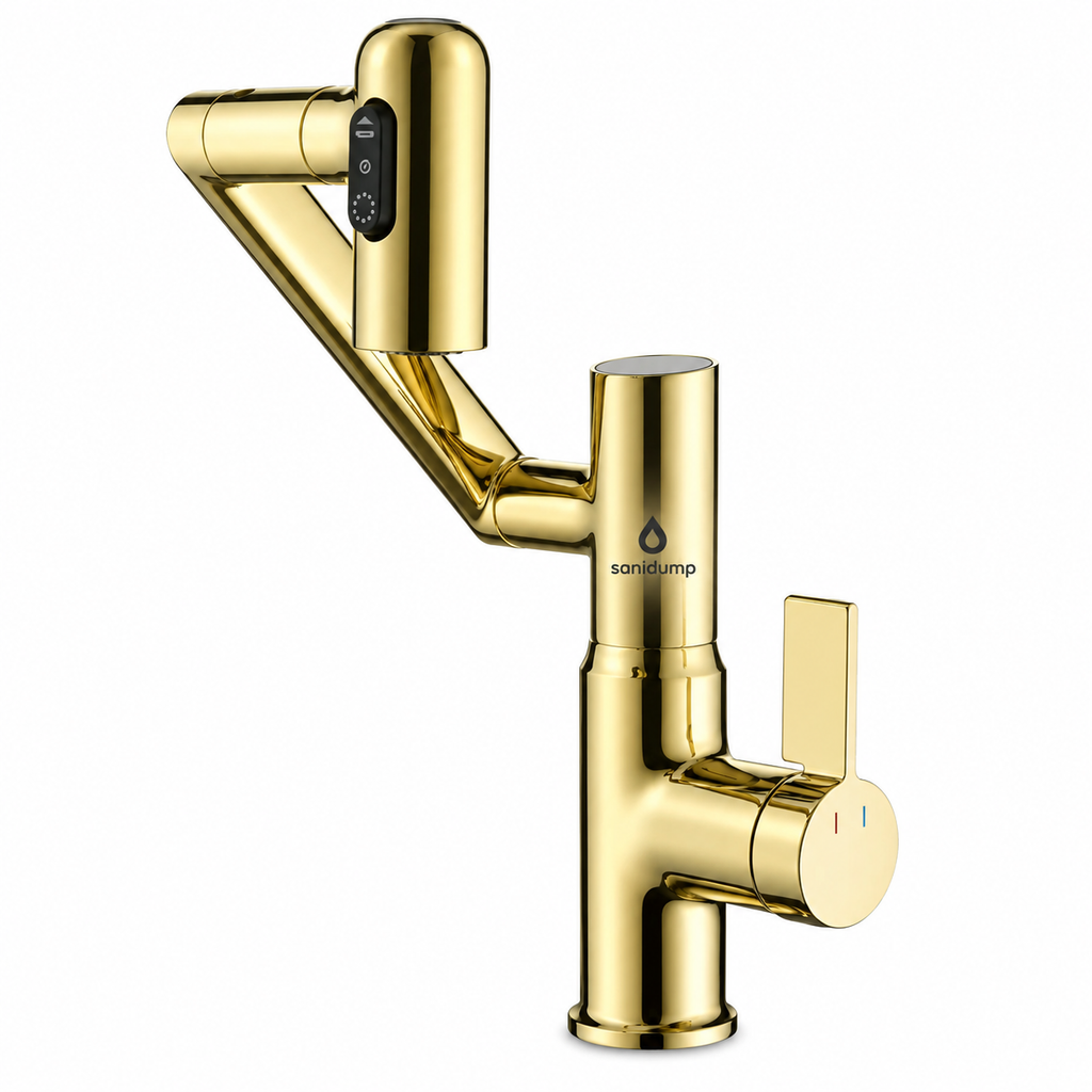 sanidump Brushed Gold Bathroom Basin Mixer Tap with Hand Shower