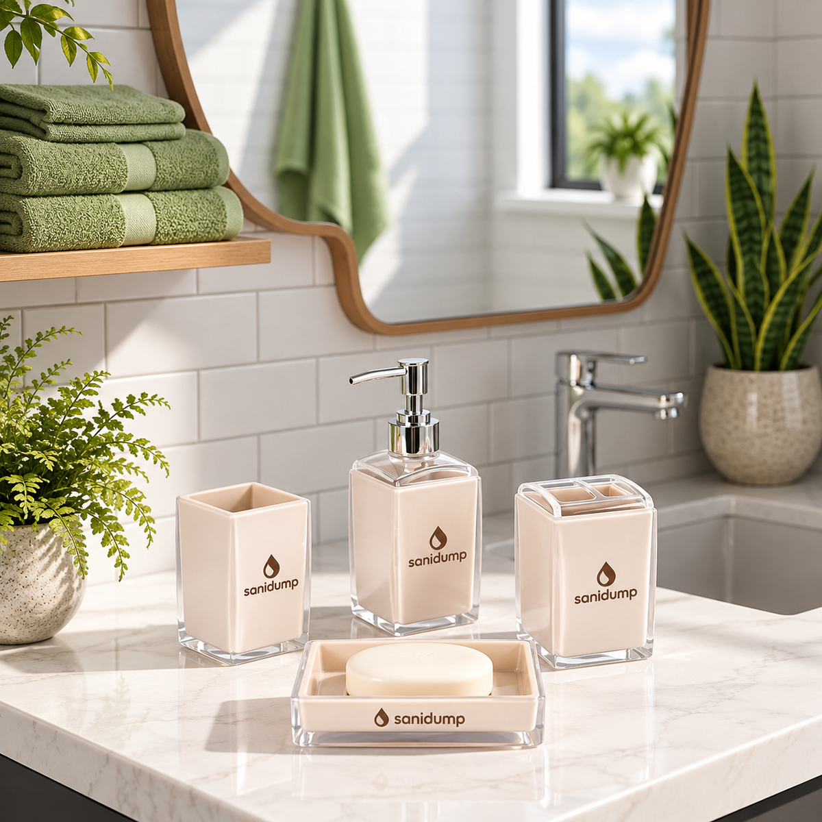 sanidump 4-Piece Beige Bathroom Accessories Set