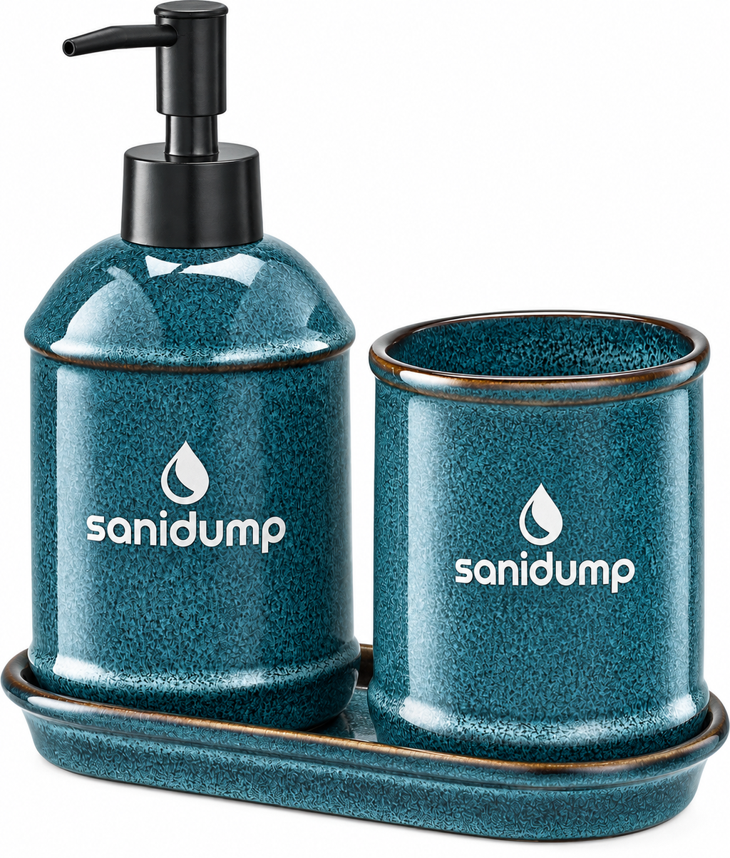 sanidump Teal Ceramic Bathroom Set – 3 Piece